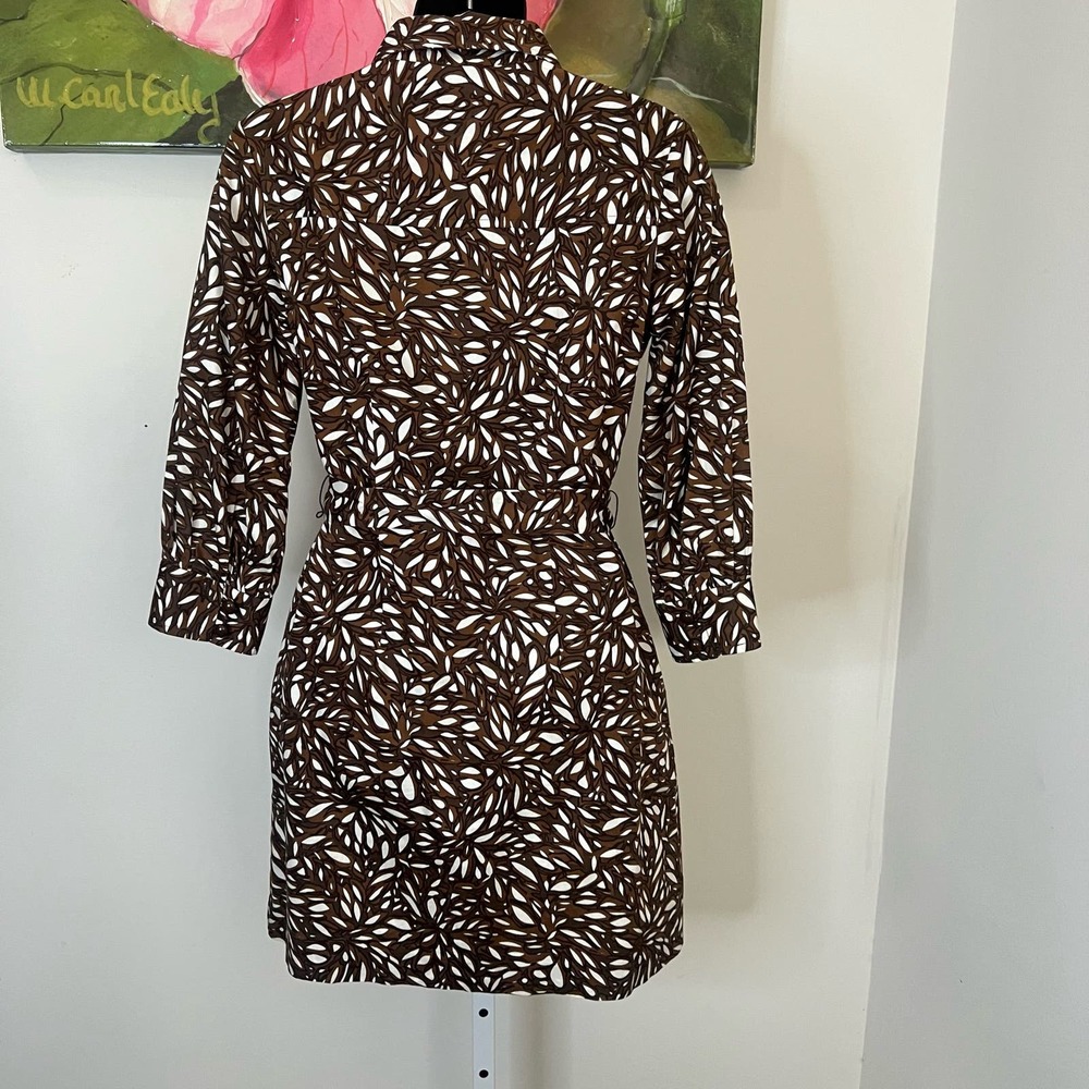 An Original Milly Shirt Dress Size 2 Brown White Print Belted Mini City Chic - Picture 8 of 16